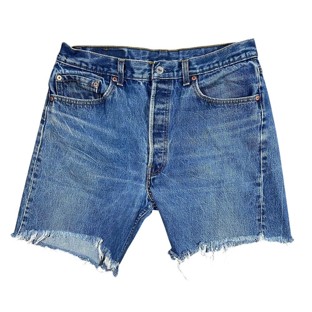 Vintage 90s Levi’s 501xx Jean Shorts 32 Waist Cut Off Dark Wash Denim USA Made